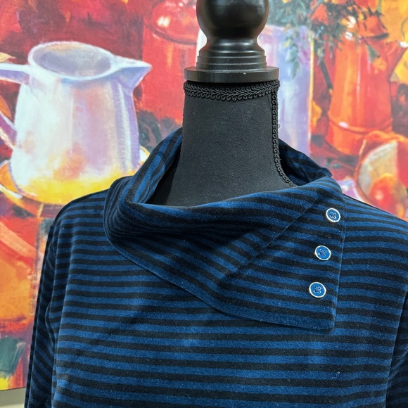 LOOK! Price Drop! T by Talbots NWT blue/bl striped velour top-cowl neck size X - Picture 5 of 15